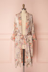 Akahi Petal Beige Silky Floral Belted Kimono | Boudoir 1861 1