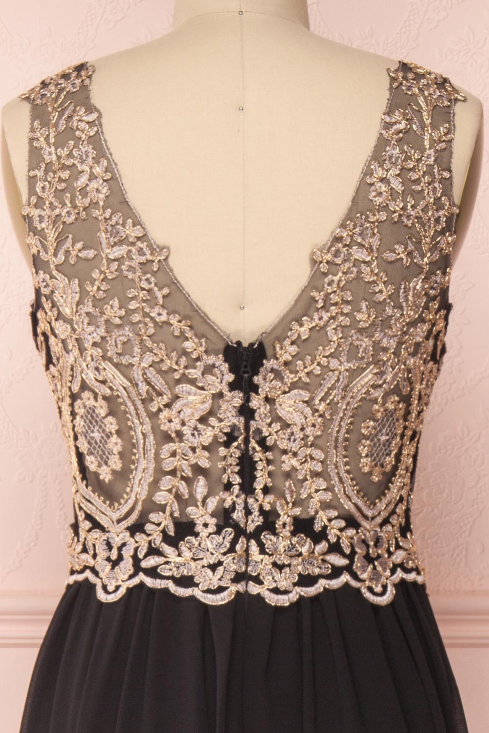 Akar Noir Black Chiffon Gown with Gold Appliqués | Boutique 1861 6