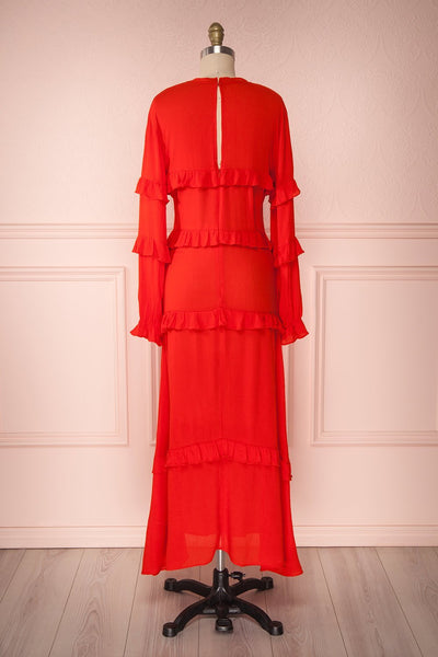 Akbar Red Ruffled Maxi Dress with Puff Sleeves | Boutique 1861 5