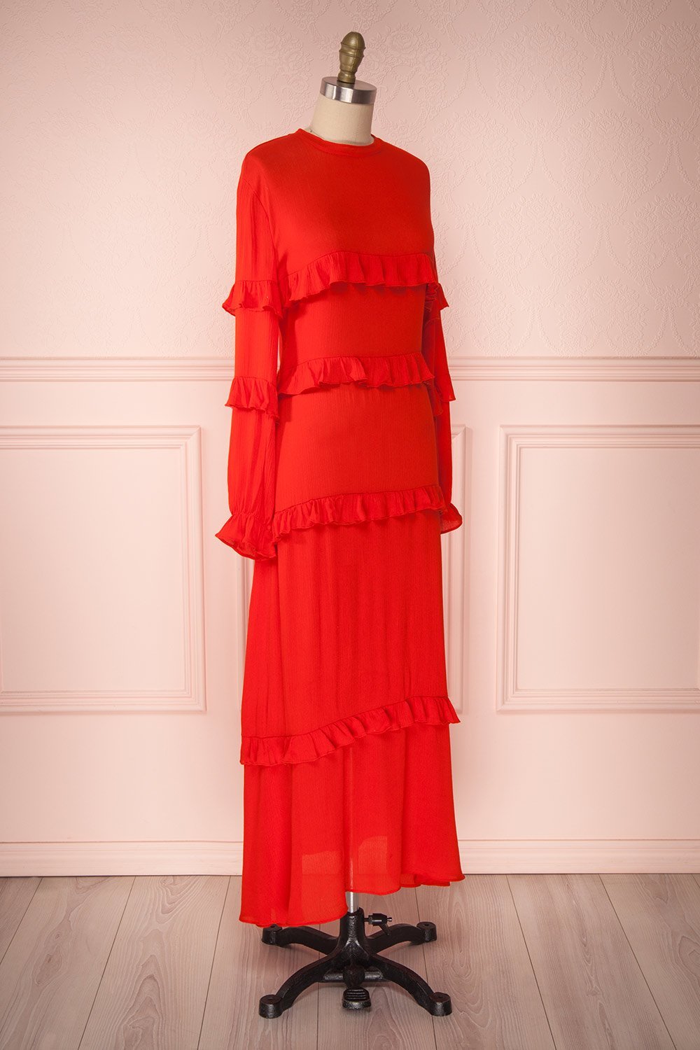 Akbar Red Ruffled Maxi Dress with Puff Sleeves | Boutique 1861 3