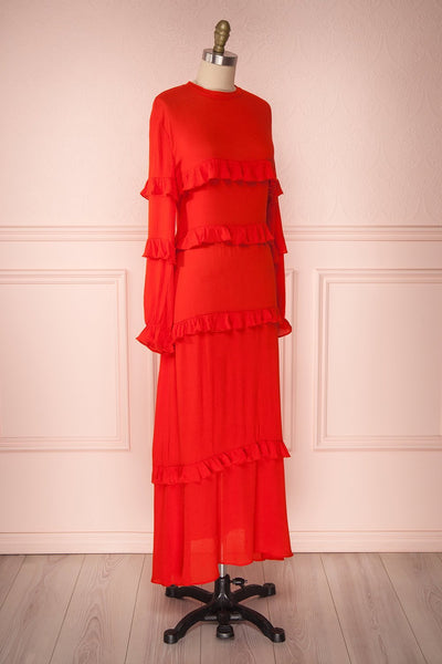 Akbar Red Ruffled Maxi Dress with Puff Sleeves | Boutique 1861 3