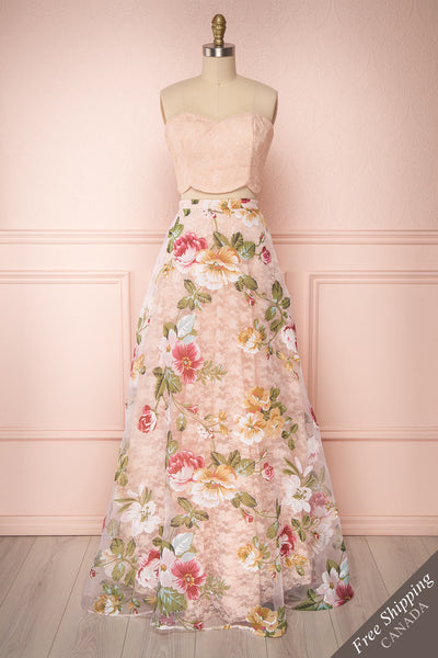 Hakeneki Blush Floral Bustier Top & Maxi Skirt Set | Boutique 1861
