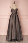 Akilia Secret Black Tulle A-Line Maxi Prom Dress front view | Boutique 1861