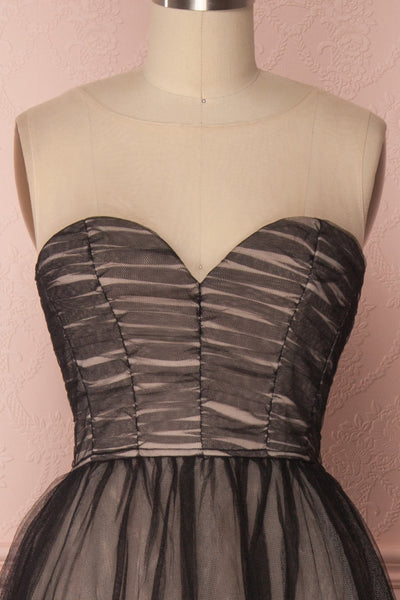 Akilia Secret Black Tulle A-Line Maxi Prom Dress front close-up | Boutique 1861 2