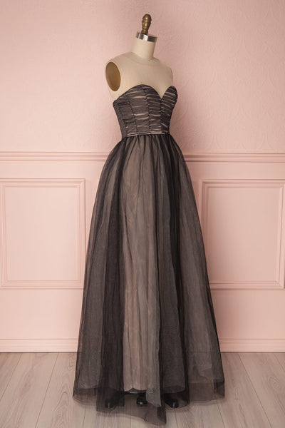 Akilia Secret Black Tulle A-Line Maxi Prom Dress side view | Boutique 1861 3
