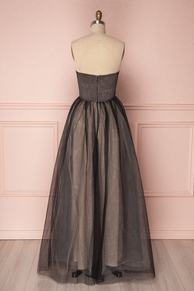 Akilia Secret Black Tulle A-Line Maxi Prom Dress back view | Boutique 1861 5