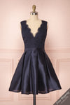 Alaine Navy Blue Floral Embroidered Short A-Line Dress | Boutique 1861