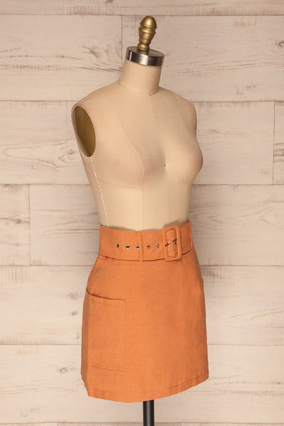 Albinka Apricot Linen Mini Skirt w/ Belt side view | La petite garçonne