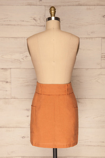 Albinka Apricot Linen Mini Skirt w/ Belt back view | La petite garçonne