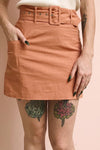 Albinka Apricot Linen Mini Skirt w/ Belt | La petite garçonne on model