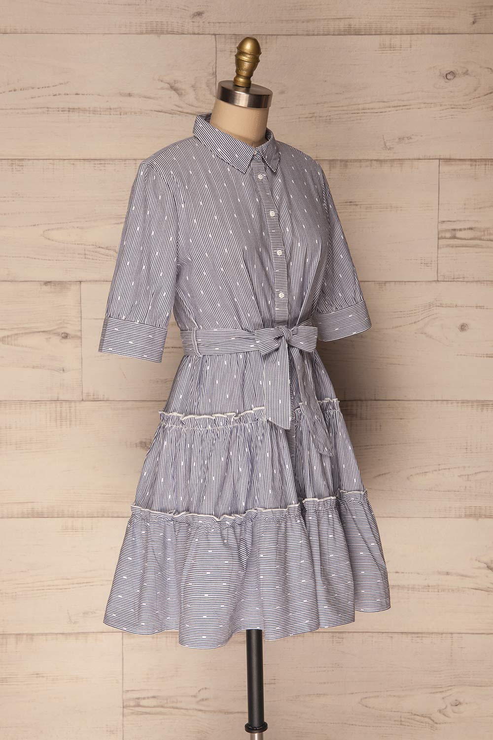Alcester White & Blue Striped Ruffled Shirt Dress | La Petite Garçonne 3