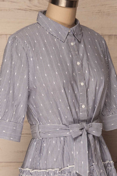 Alcester White & Blue Striped Ruffled Shirt Dress | La Petite Garçonne 4