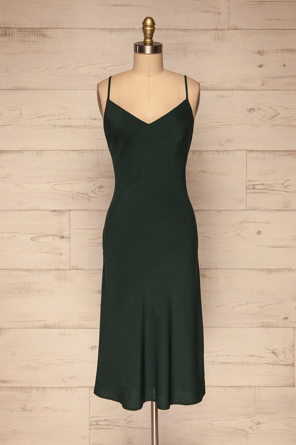 Alcyone Green Silky Dress | Robe Satinée front view | La Petite Garçonne