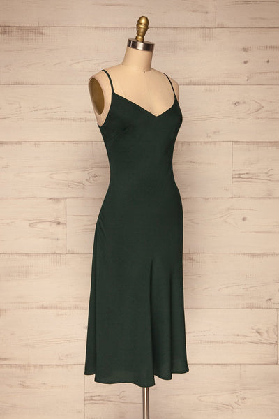 Alcyone Green Silky Dress | Robe Satinée side view | La Petite Garçonne