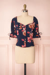 Alejandra Navy Blue & Pink Floral Button-Up Crop Top | Boutique 1861 1