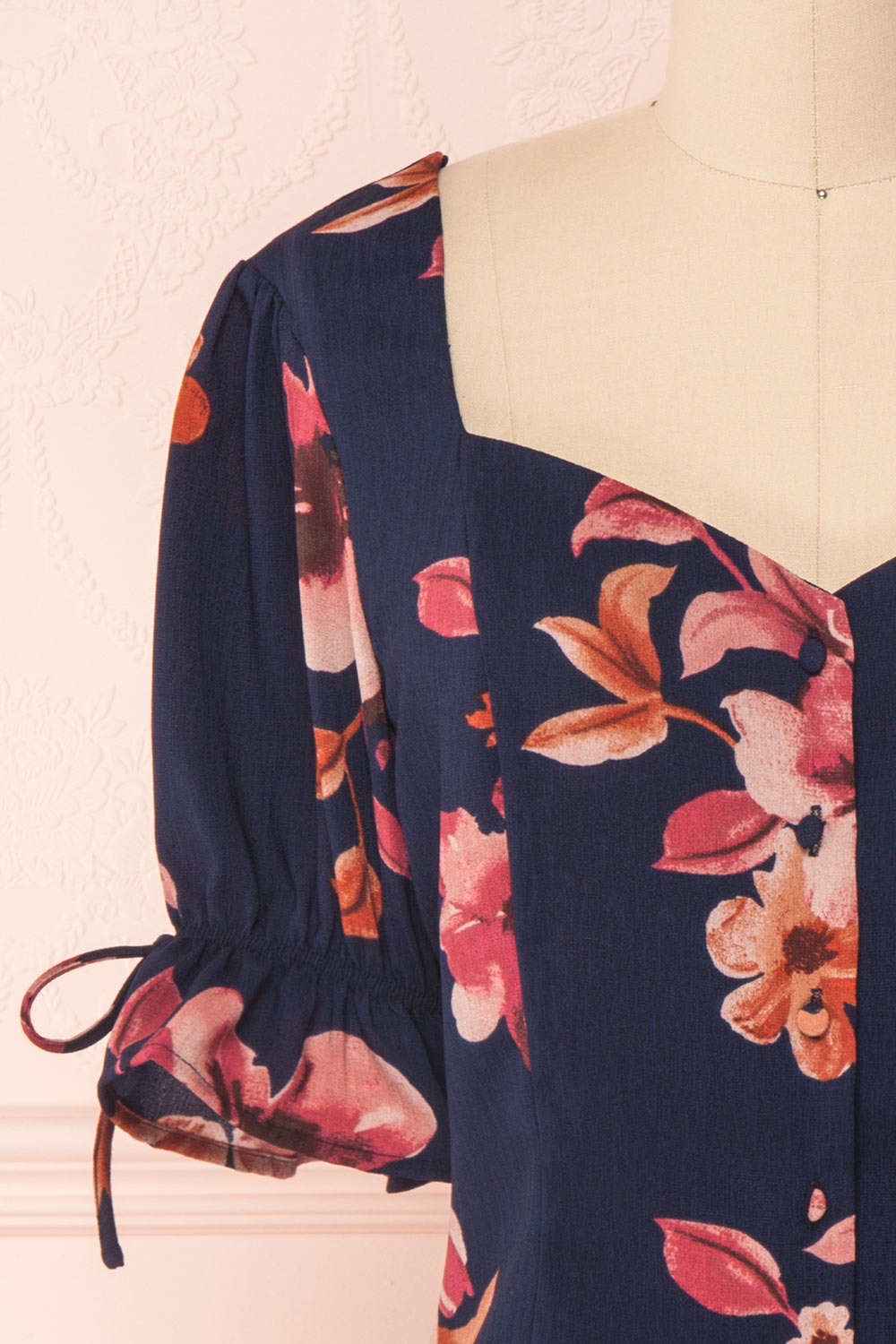 Alejandra Navy Blue & Pink Floral Button-Up Crop Top | Boutique 1861 2