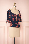 Alejandra Navy Blue & Pink Floral Button-Up Crop Top | Boutique 1861 3