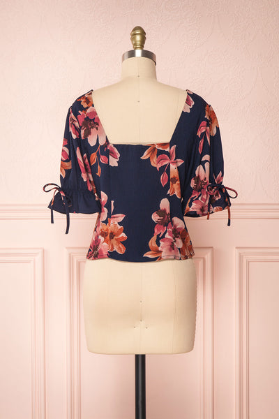 Alejandra Navy Blue & Pink Floral Button-Up Crop Top | Boutique 1861 5