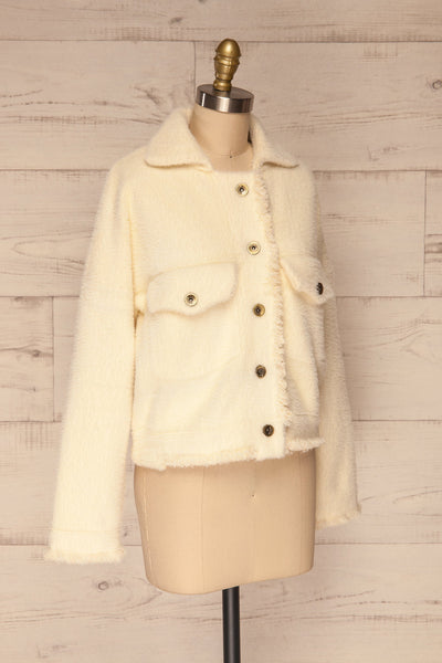 Alfonsia Cream White Buttoned Fuzzy Jacket | La petite garçonne side view