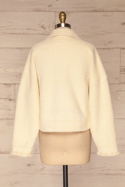 Alfonsia Cream White Buttoned Fuzzy Jacket | La petite garçonne back view