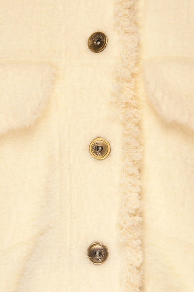 Alfonsia Cream White Buttoned Fuzzy Jacket | La petite garçonne fabric