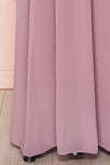 Aliana Mauve Lilac Floral Embroidered A-Line Gown bottom close up | Boutique 1861
