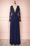 Aliana Navy Floral Embroidered A-Line Gown | Boutique 1861