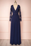 Aliana Navy Blue Floral Embroidered A-Line Gown back view | Boutique 1861