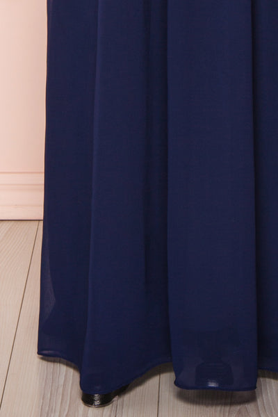 Aliana Navy Blue Floral Embroidered A-Line Gown bottom close up | Boutique 1861