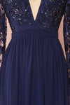 Aliana Navy Blue Floral Embroidered A-Line Gown texture details | Boutique 1861