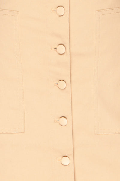 Alijo Beige Button-Up Mini Skirt with Pockets | La Petite Garçonne fabric detail