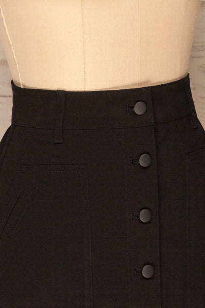 Alijo Black Button-Up Mini Skirt with Pockets | La Petite Garçonne side close-up