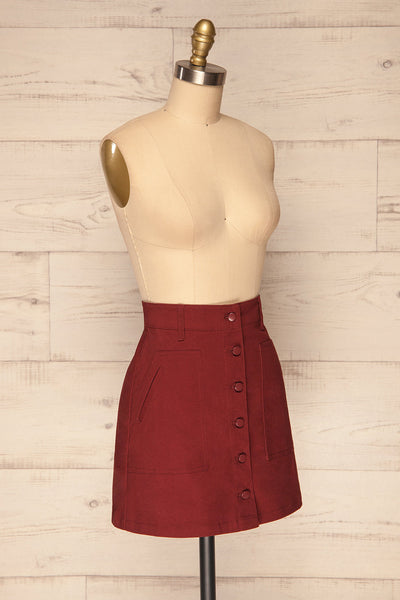 Alijo Burgundy Button-Up Mini Skirt with Pockets | La Petite Garçonne side view