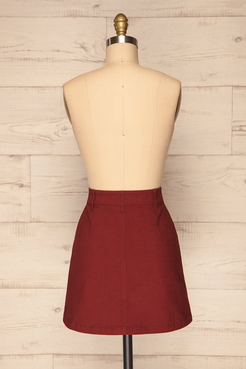 Alijo Burgundy Button-Up Mini Skirt with Pockets | La Petite Garçonne back view 