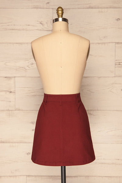 Alijo Burgundy Button-Up Mini Skirt with Pockets | La Petite Garçonne back view