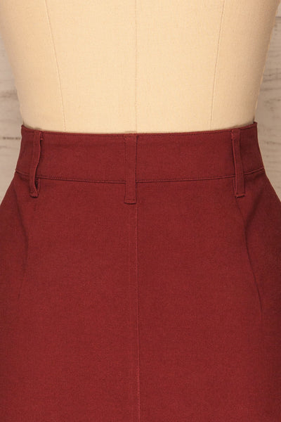 Alijo Burgundy Button-Up Mini Skirt with Pockets | La Petite Garçonne back close-up