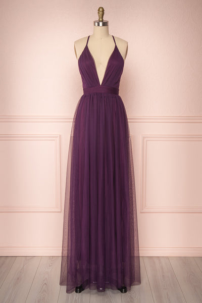 Aliki Eggplant Purple Mesh Maxi Dress | Boutique 1861 1