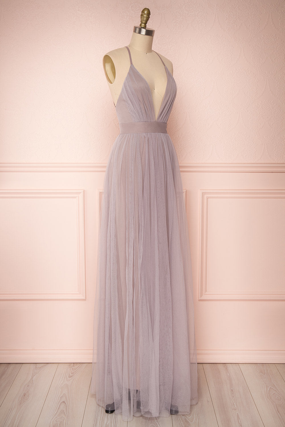 Aliki Lilac Pale Purple Mesh Maxi Dress | Boutique 1861 3