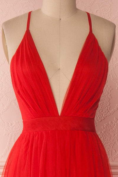 Aliki Red Mesh Plunging Neckline Maxi Dress | Boutique 1861 3