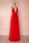 Aliki Red Mesh Plunging Neckline Maxi Dress | Boutique 1861 4
