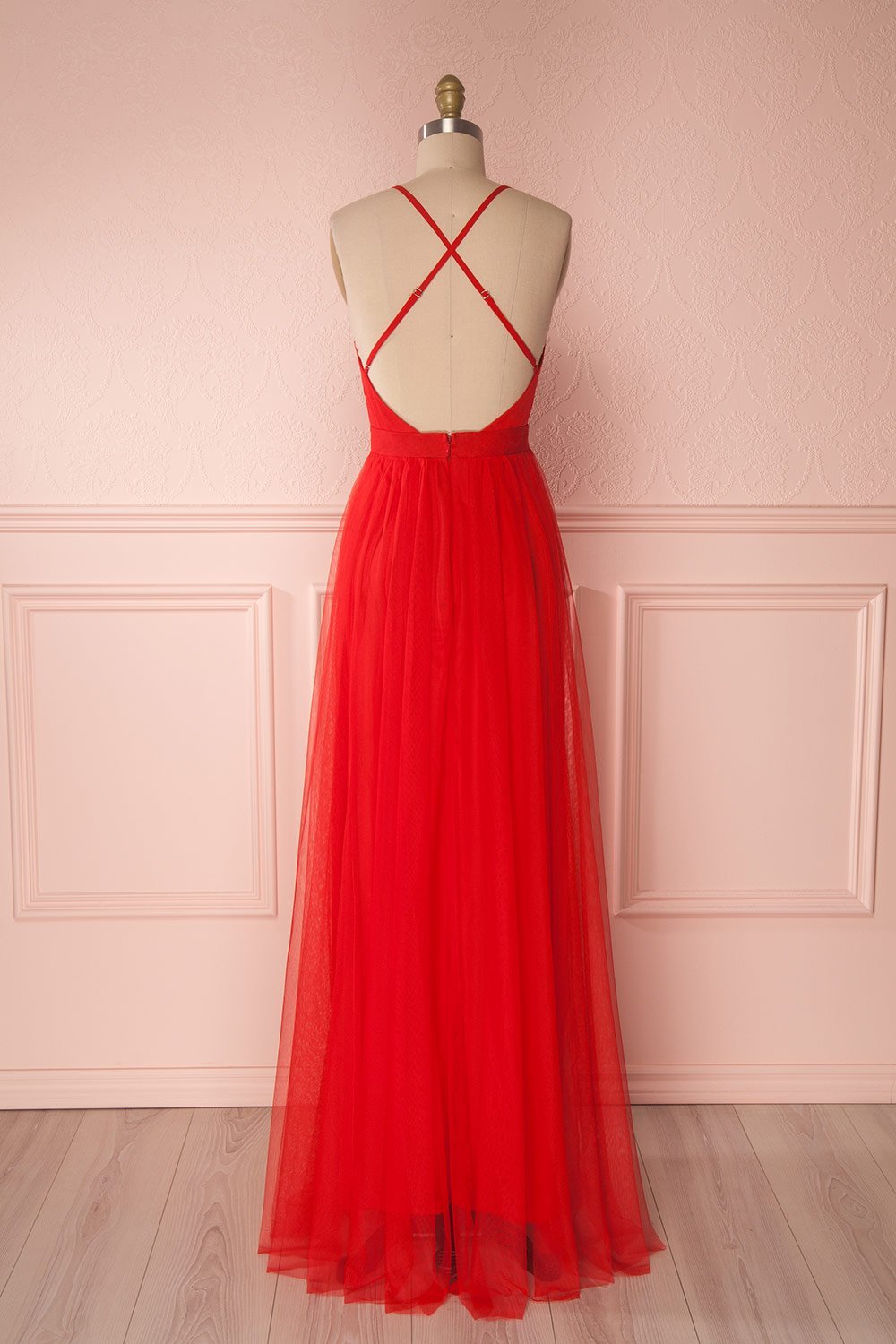 Aliki Red Mesh Plunging Neckline Maxi Dress | Boutique 1861 6