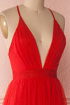 Aliki Red Mesh Plunging Neckline Maxi Dress | Boutique 1861 5