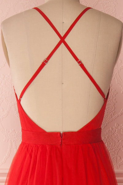 Aliki Red Mesh Plunging Neckline Maxi Dress | Boutique 1861 7