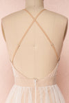 Aliki Taupe & White Mesh Maxi Dress | Boutique 1861 back close-up