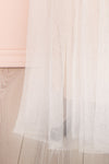 Aliki Taupe & White Mesh Maxi Dress | Boutique 1861 bottom close-up