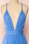 Aliki Blue Mesh Maxi Dress | Boutique 1861 front close-up
