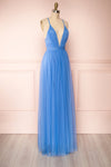 Aliki Blue Mesh Maxi Dress | Boutique 1861 side view