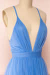 Aliki Blue Mesh Maxi Dress | Boutique 1861 side close-up