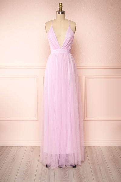 Aliki Lavender Pink Mesh Maxi Dress | Boutique 1861 front view