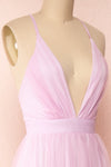 Aliki Lavender Pink Mesh Maxi Dress | Boutique 1861 side close-up